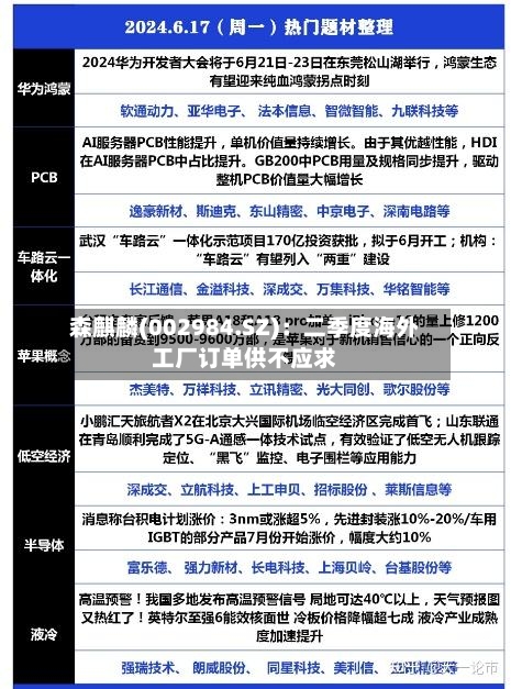 森麒麟(002984.SZ)：二季度海外工厂订单供不应求-第1张图片