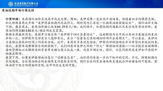 美伊达成谅解备忘录！油价低开近5%	，附原油周报